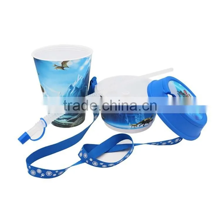 All in One Snacking And Drinking Movie Display Cup with Straw, IML Custom Logo Printed Drink Cup with Straw