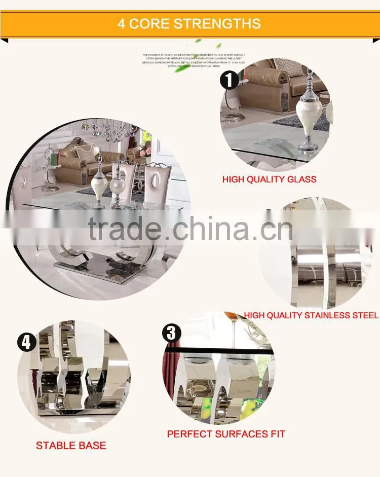 TH286-1 Modern glass top stainless steel dining table