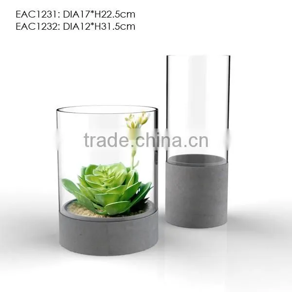 Cement or concrete tealight hurricane small candle holder