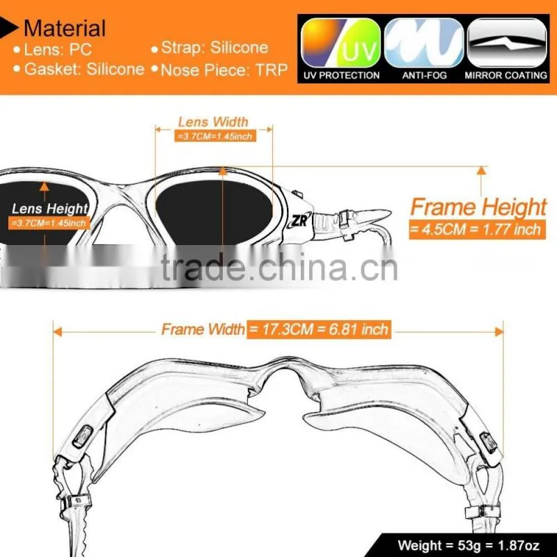 Professional Polarized Blue Silicone Adult Swim Goggles(MM-7202)
