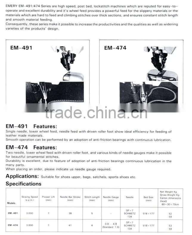 Postbed Lockstitch Sewing Machine with Lower Wheel Feed and Driven Roller Presser