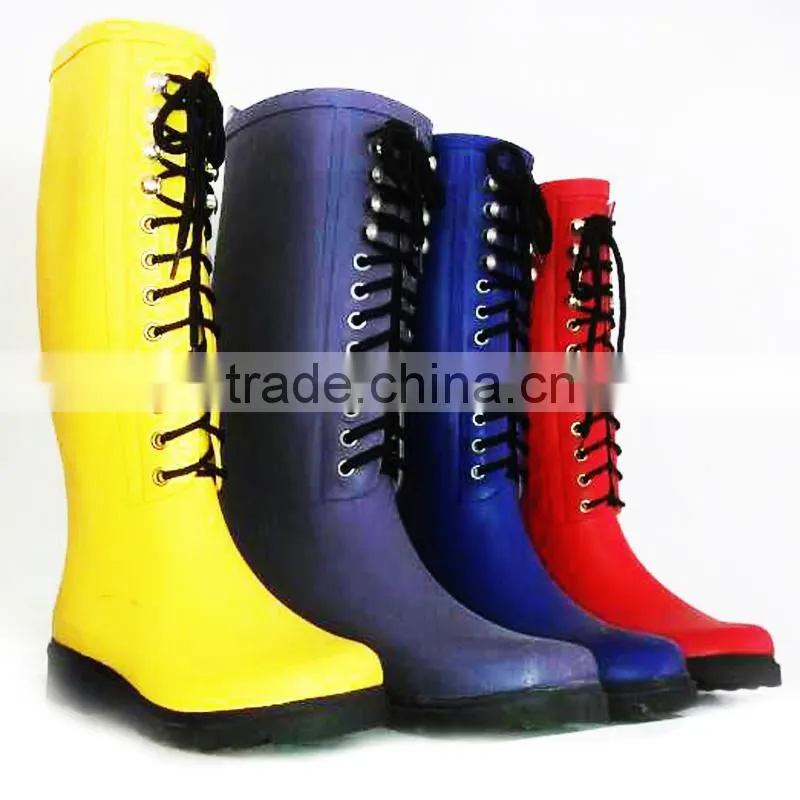 woman rubber rain boots with lace up