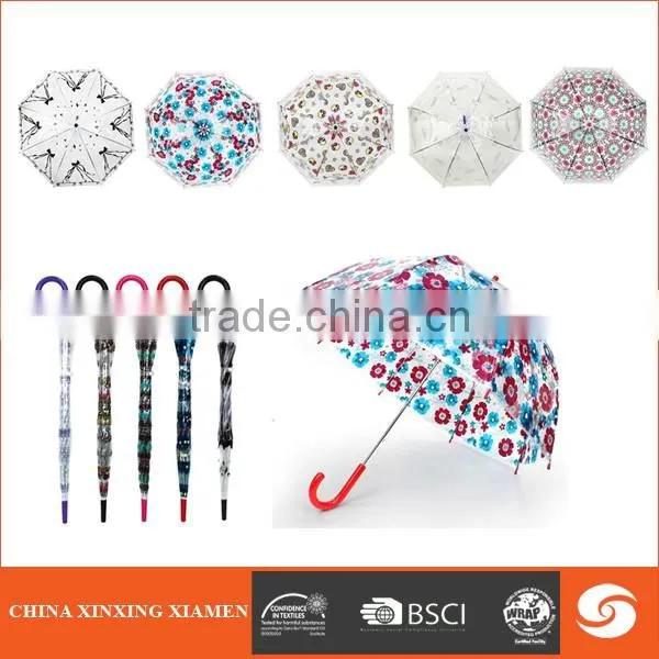 Cheap Clear waterproof transparent straight umbrella promotionalb POE plastic parasol