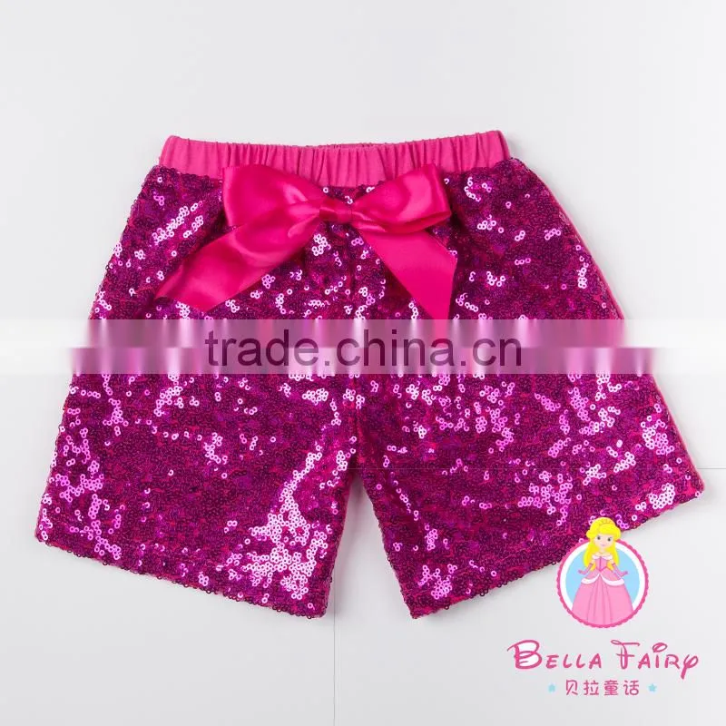 2016 red sequin Children Kids Knitted Cotton Shorts with bow