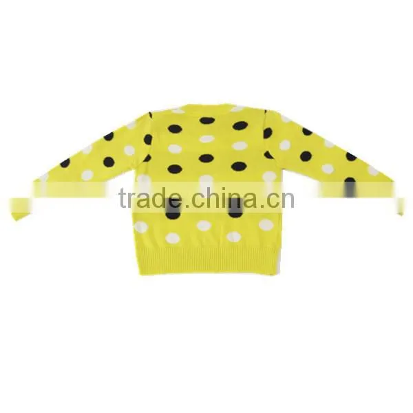 Girl's cotton allover polka dot jacquard long sleeve pullover sweater