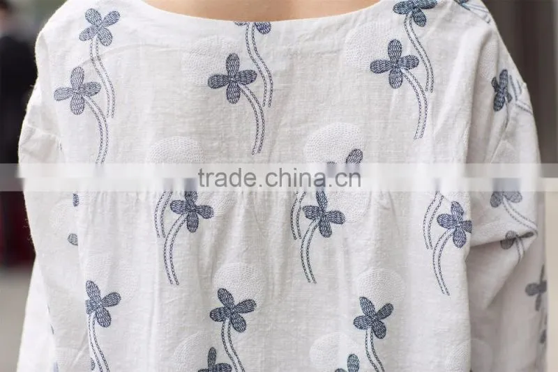 cotton linen ladies' loose fit casual blouse summer blouse fashion loose style blouse