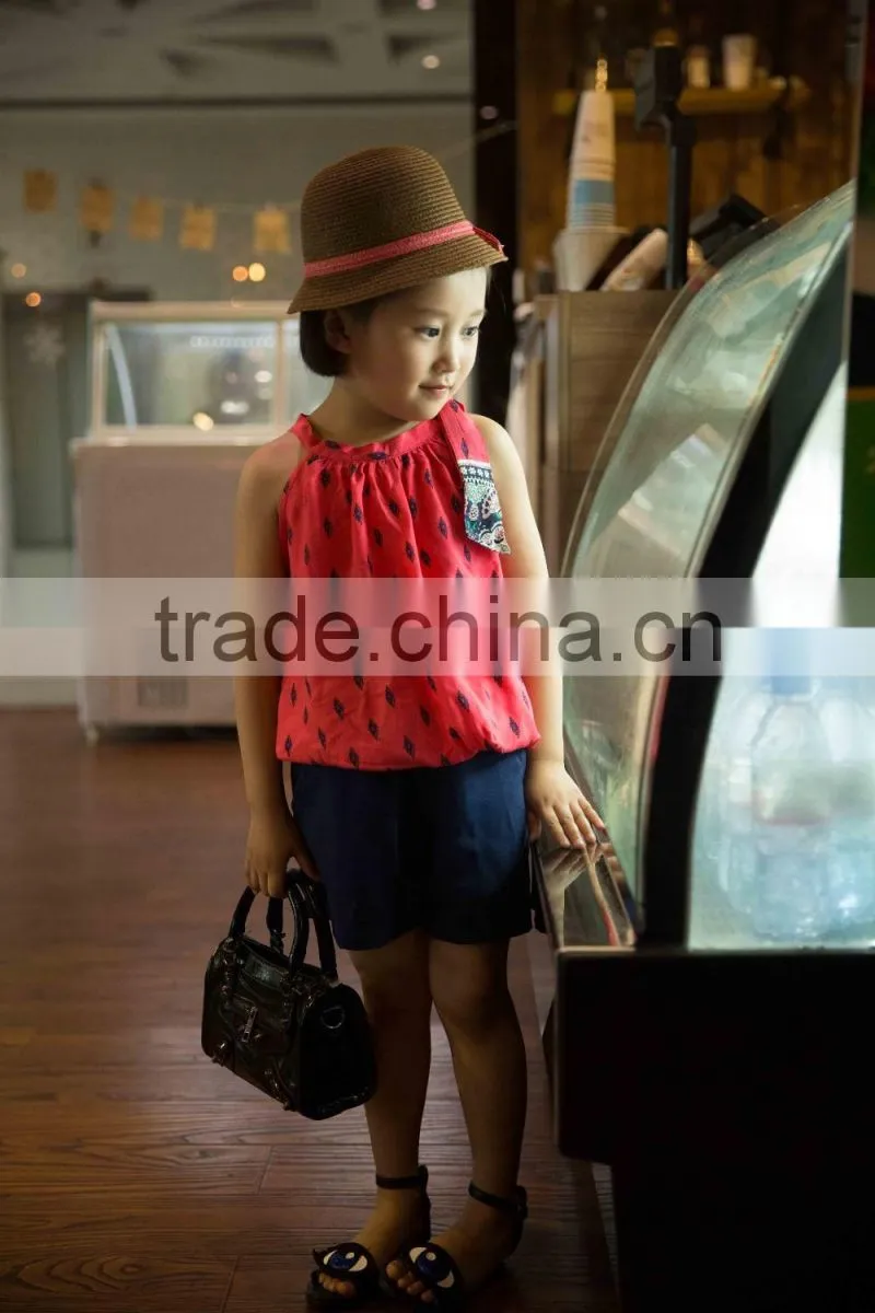 lovely fashion 2016 girl sleeveless blouse summer blouse off shoulder blouse bright color baby girl printed dress for summer
