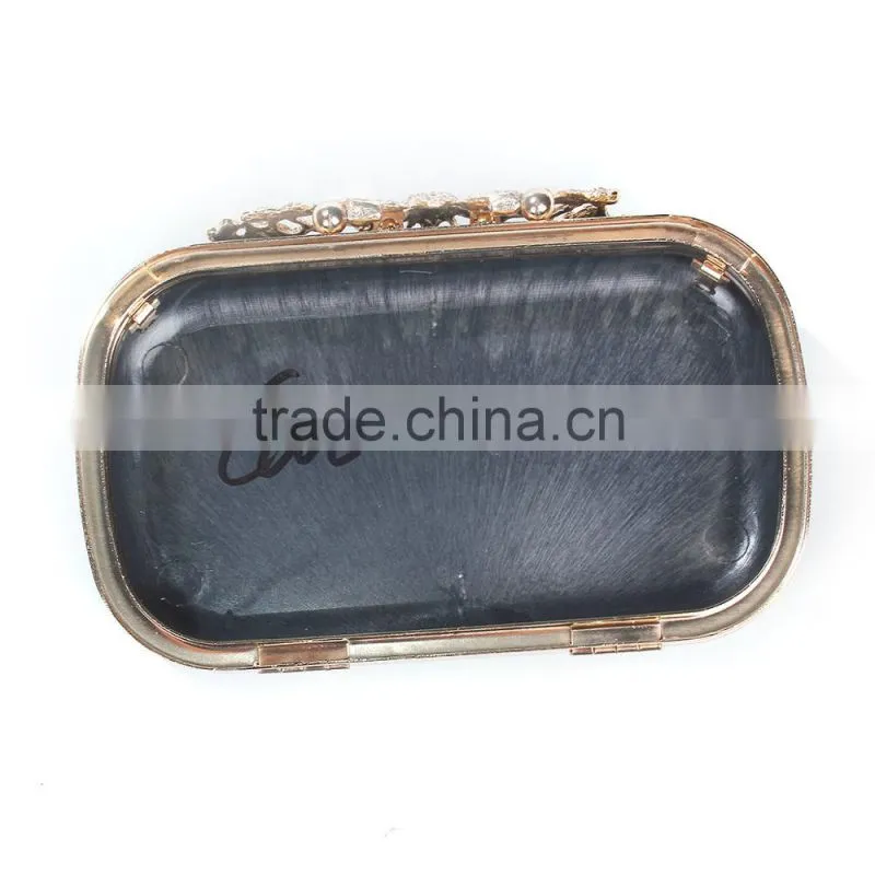 Iron Based Alloy Kiss Clasp Purse Frame Rectangle Clear Rhinestone Gold Plated Flower 16.3cm(6 3/8") x 10.5cm