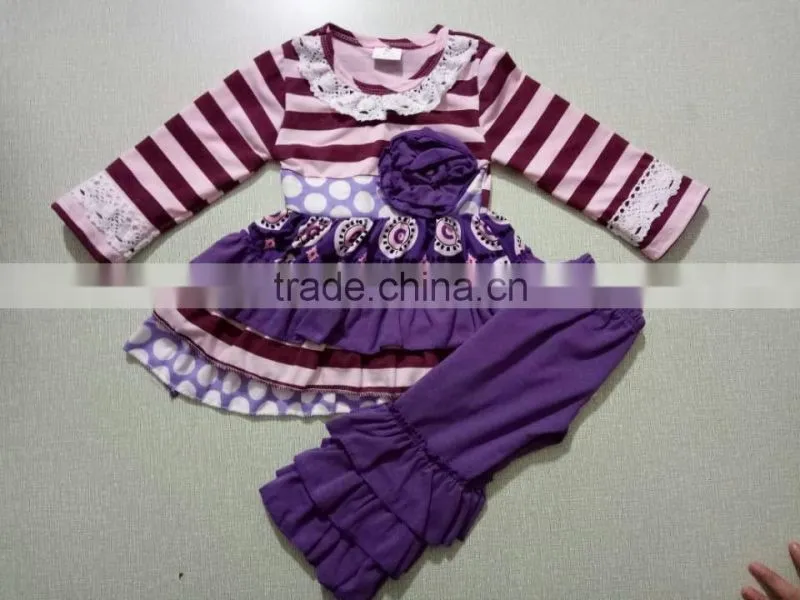 2017 new fashion baby girl outfit children boutique clothes cotton ruffle stripe pants girls fall outfits