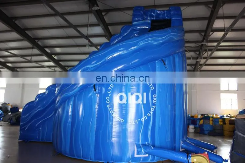 Valcano bule corkscrew inflatable water slide with pool for kids