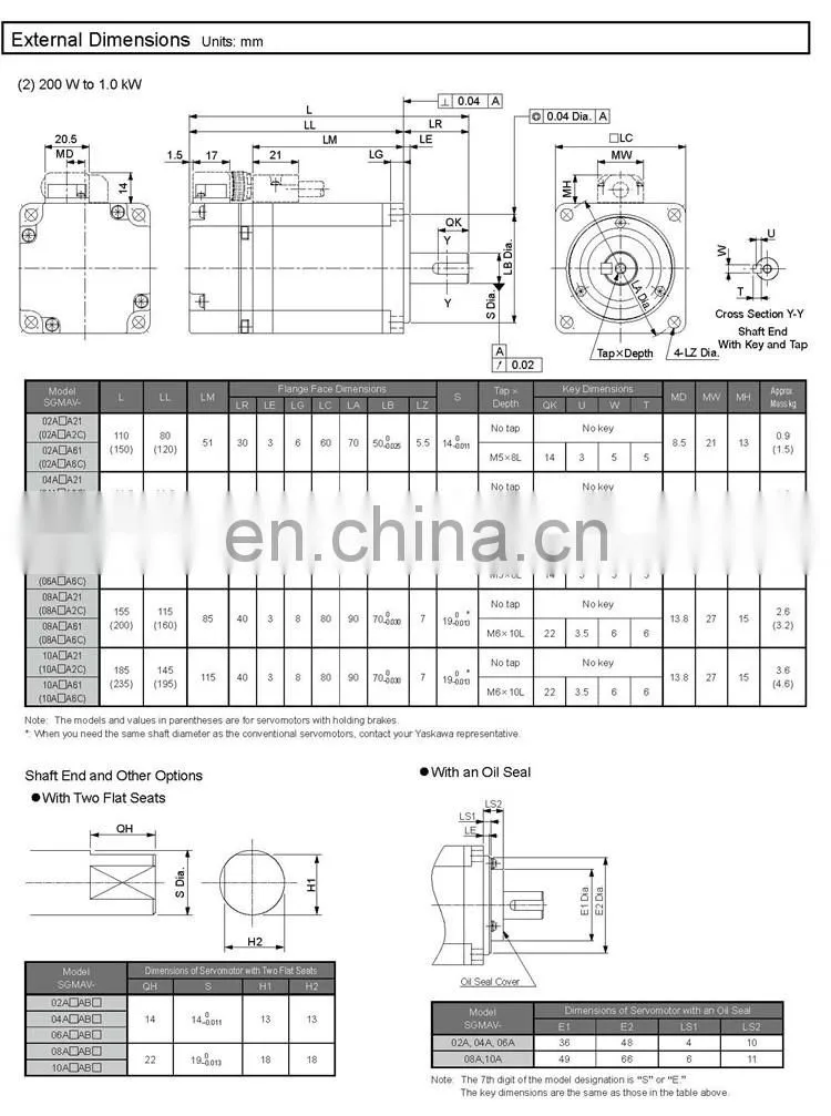 Original Yaskawa Servo Motor For CNC Router 100W SJM7J-01AFC6S