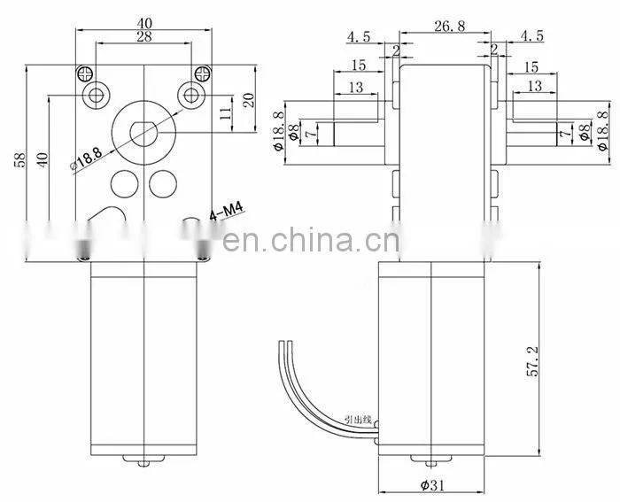 ChiHai Motor CHW-GW4058-31ZY 8mm shaft DC Worm Gear Motor with dual shaft 12V 24V Self Locking