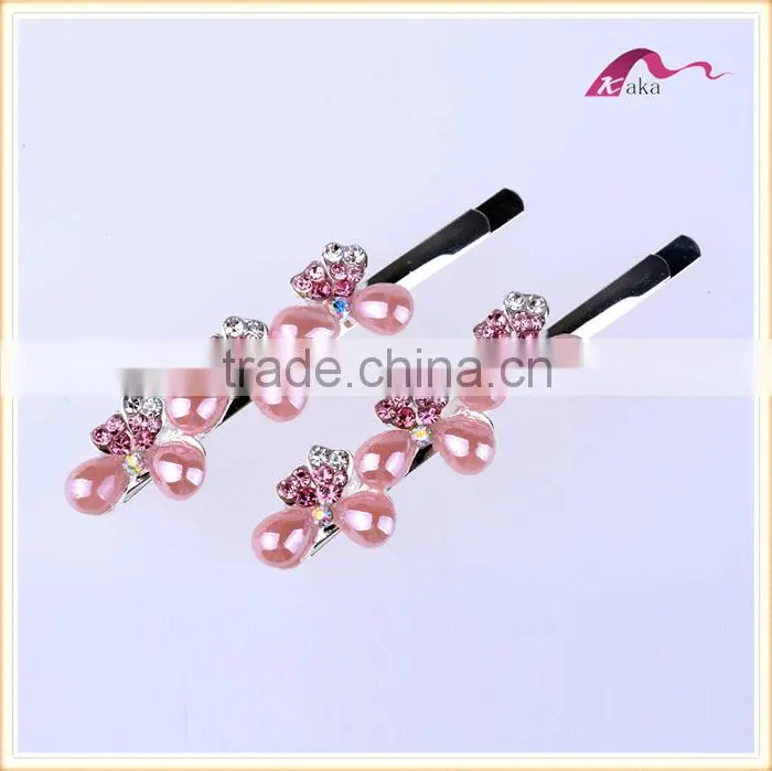 New Arrival Bottom Price Multi Colors Elegant Hair Grips Metal Crystal Decorated Bowknot Ceramic Beads Hair Clips For Girls Gift