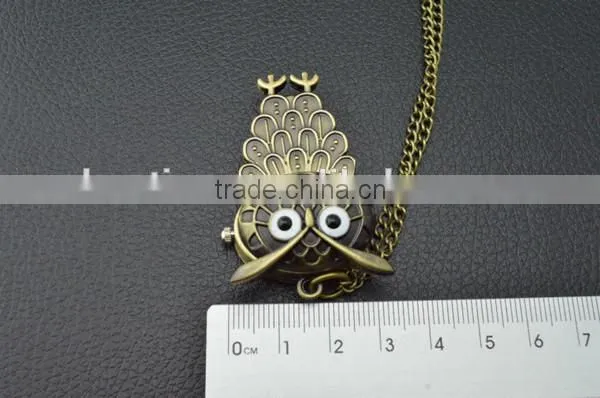 Cheap vintage OWL copper pocket watch with long necklace chain