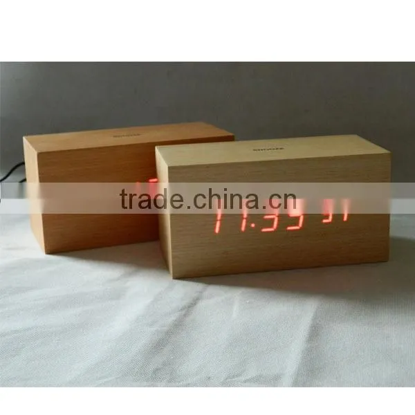 LED wood clock with voice control, touch function and snooze