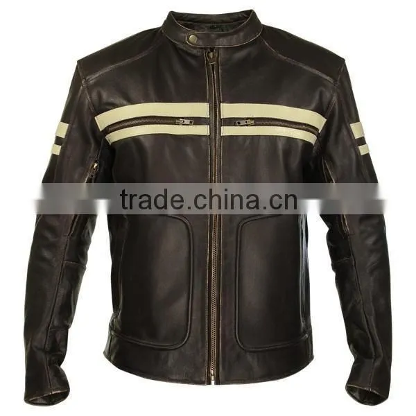 Mens Armored Black vintage racing leather jacket