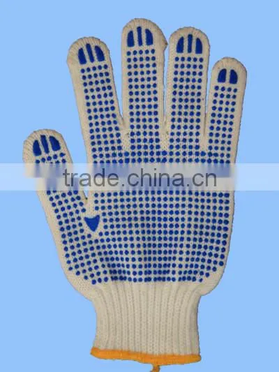 bleached white pvc dotted cotton glove