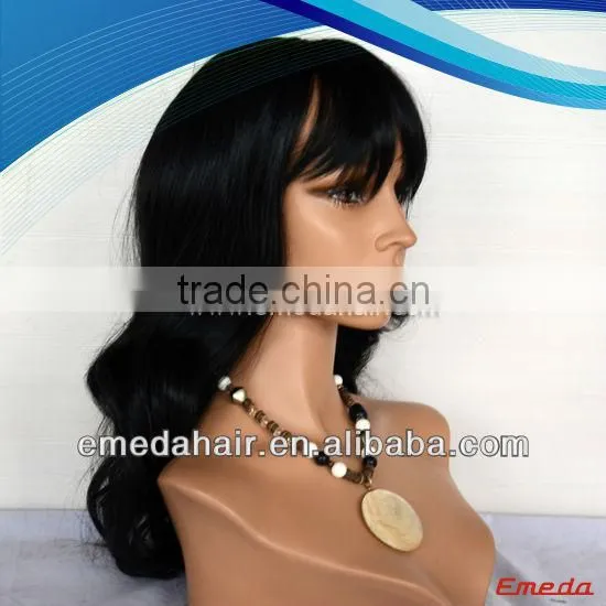 factory price silk top swiss lace indian hair full lace remy wigs with bangs