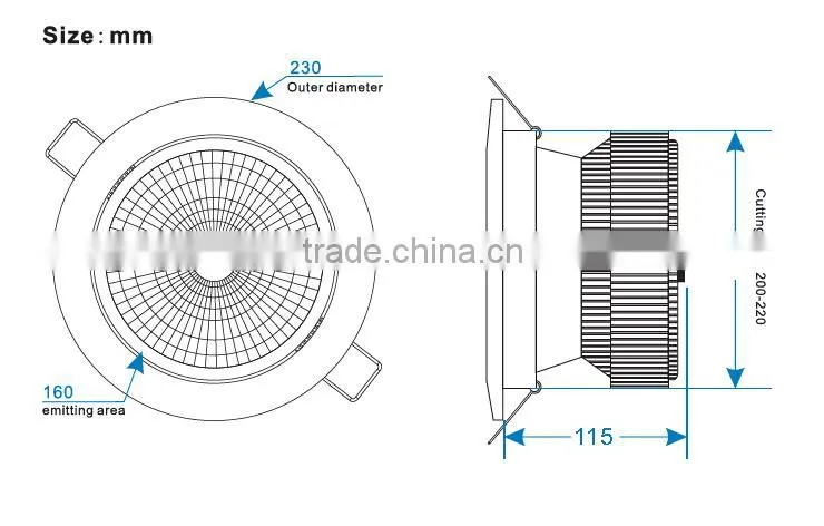 5 years warranty high-end 50w housing dimmable cob led downlight