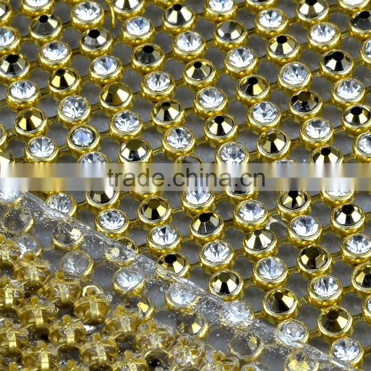 Wholesale 120 x 45cm Gold Aluminium Setting Transfer Crystal Rhinestone Mesh