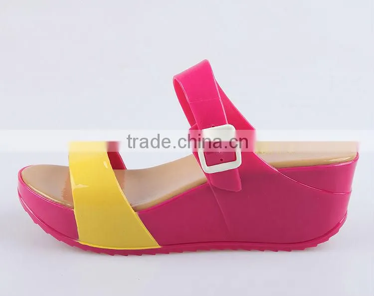 2015 Color Blocking Jelly Slippers Ladies Fashion Wedges Jelly Shoes