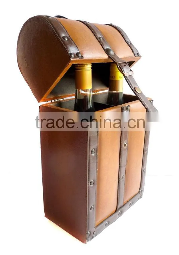 Factory Hot Sell Handmade Pu leather gift box wine for 2 bottles