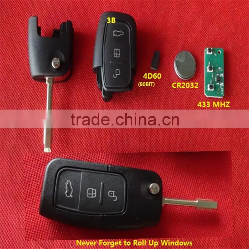 TD auto remote key ,3 button remote control unit 433mhz 4D60 chip with trunk button for F-rd