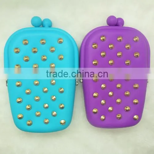 fashion silicone coin purse with metal clip and metal chain