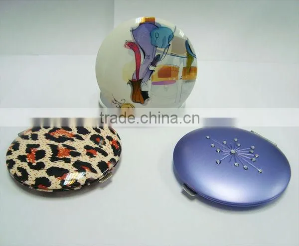 Aluminum Metal Conpact Mirror Printed Real Glass Cosmetic mirror for promotion