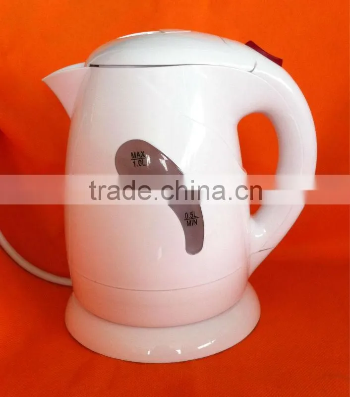 1.0L 360 degrees cordless new design electric kettle on power base,cheap mini cordless plastic kettle, CE/RoHS approved HEK-9001