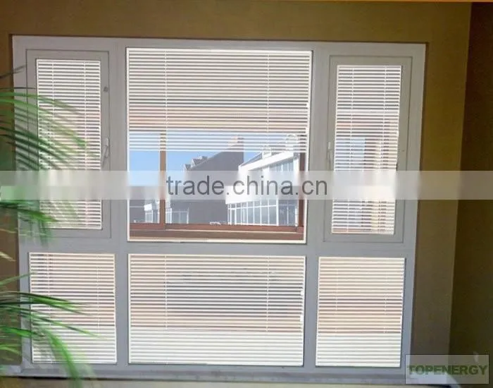 window blind or shutter constructed from angled slats of platic