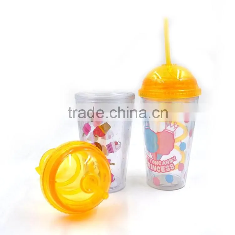 Hot Joyshaker Paper Insert Double Wall Water Cup, Insulated Plastic Cup With Straw