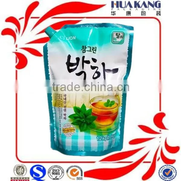 China wholesale fancy plastic tea drinks packaging bag with spout
