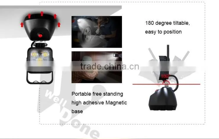 3.7" 15W battery DC or car charge portable brightnees adjustable rechargeable magent inspection camping LED work light