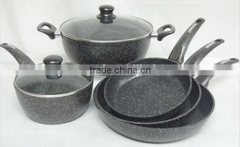 Aluminium forged m arble coated cookware set with black color