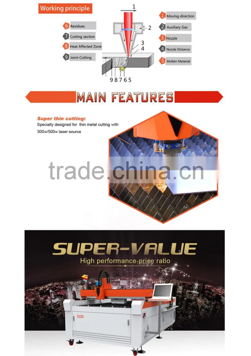 300 watt mannual sheet metal fiber laser cutting machine 1300x2500mm