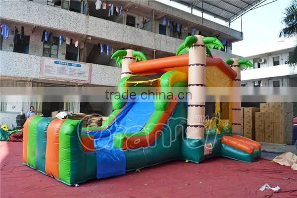 Tropical Inflatable Bounce House with Pool, Palm Tree Bouncy Castle with Water Slide