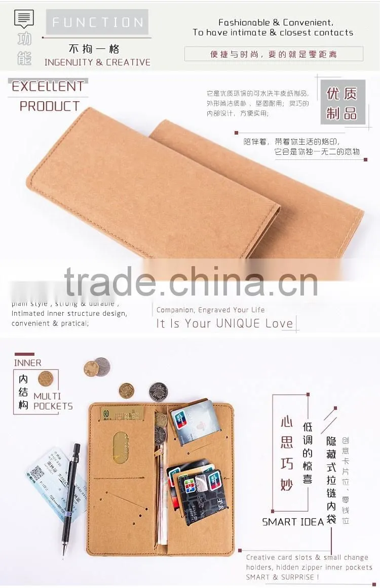 Anti-tearing Washable Kraft Paper Folding Long Wallet With Zipper