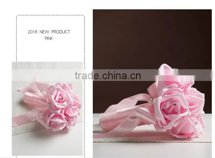 Crystal Pearls Posy Bridal Brooch Wedding Bouquet Silk Rose Handmade Flowers