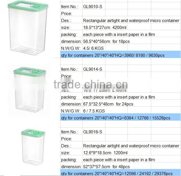2400ml high rectangle food storage container with date dial