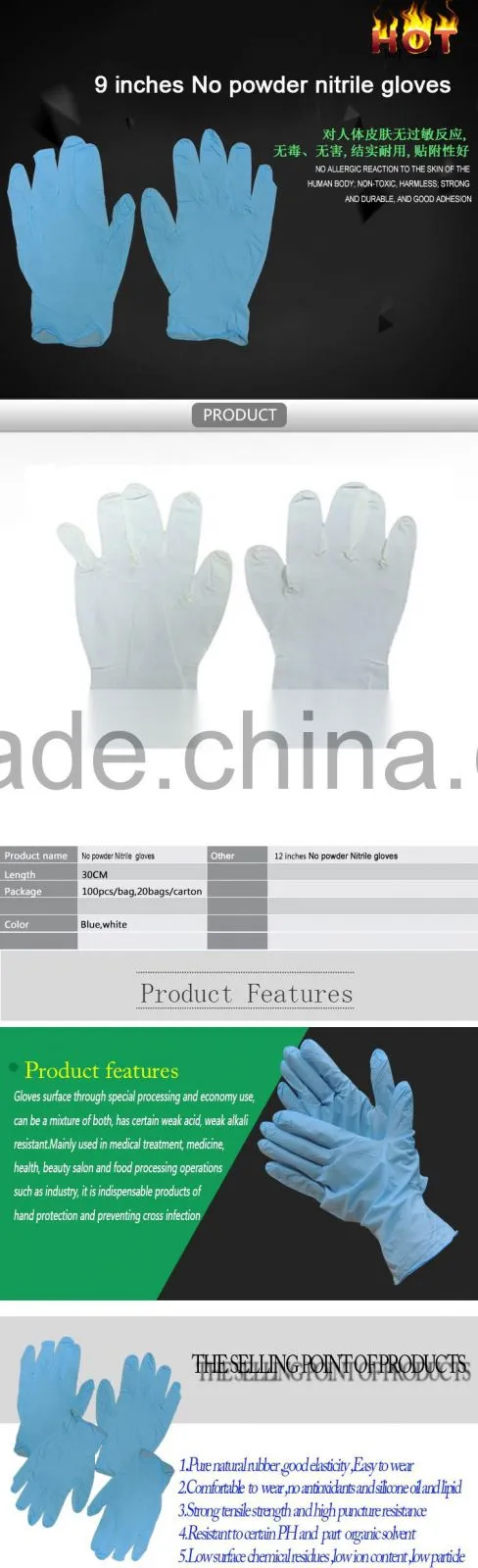 Hot sale purification white nitrile gloves without chemical residue