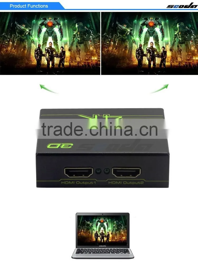 high speed mini 2 port HDMI splitter Converter 1x2 support 3D 1080P