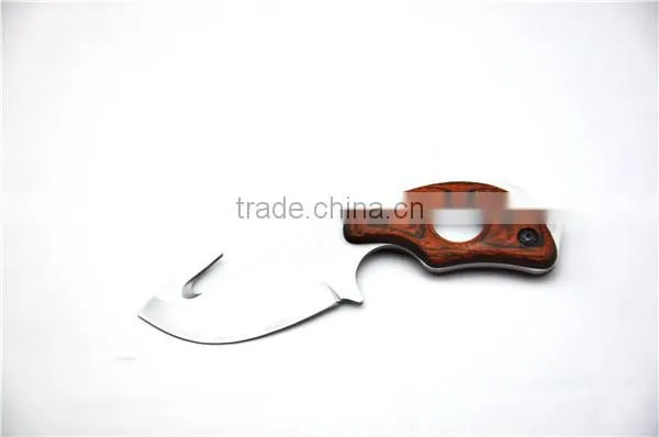 survival carving knife with wood handle