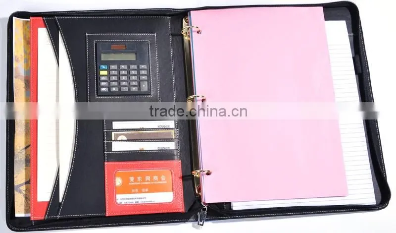 hot sale conference folder with 3 ring binder/leather document folder
