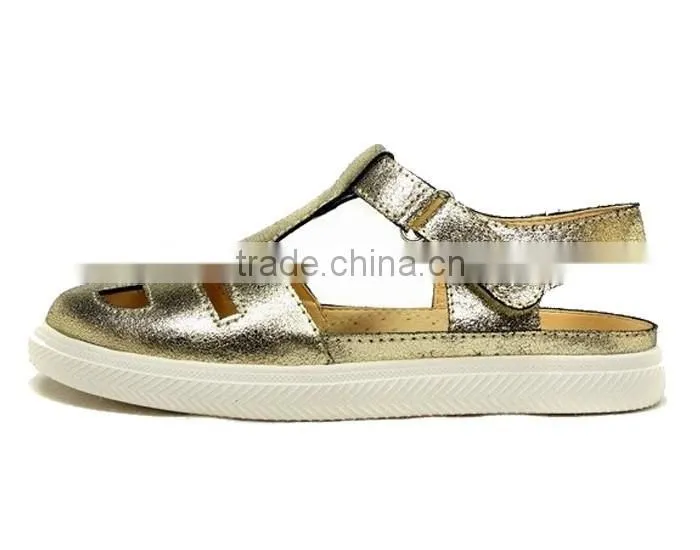 2016 Summer Beautiful Girls Closed Sandals with Gold Genuine Leather