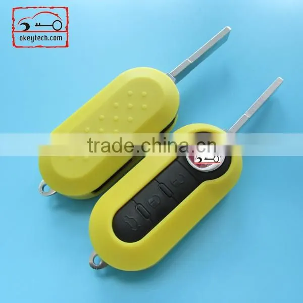 High Quatity Fita 500 flip remote key shell yellow 3 button Fiat 500 Brava Panda Punto fobs romote key case