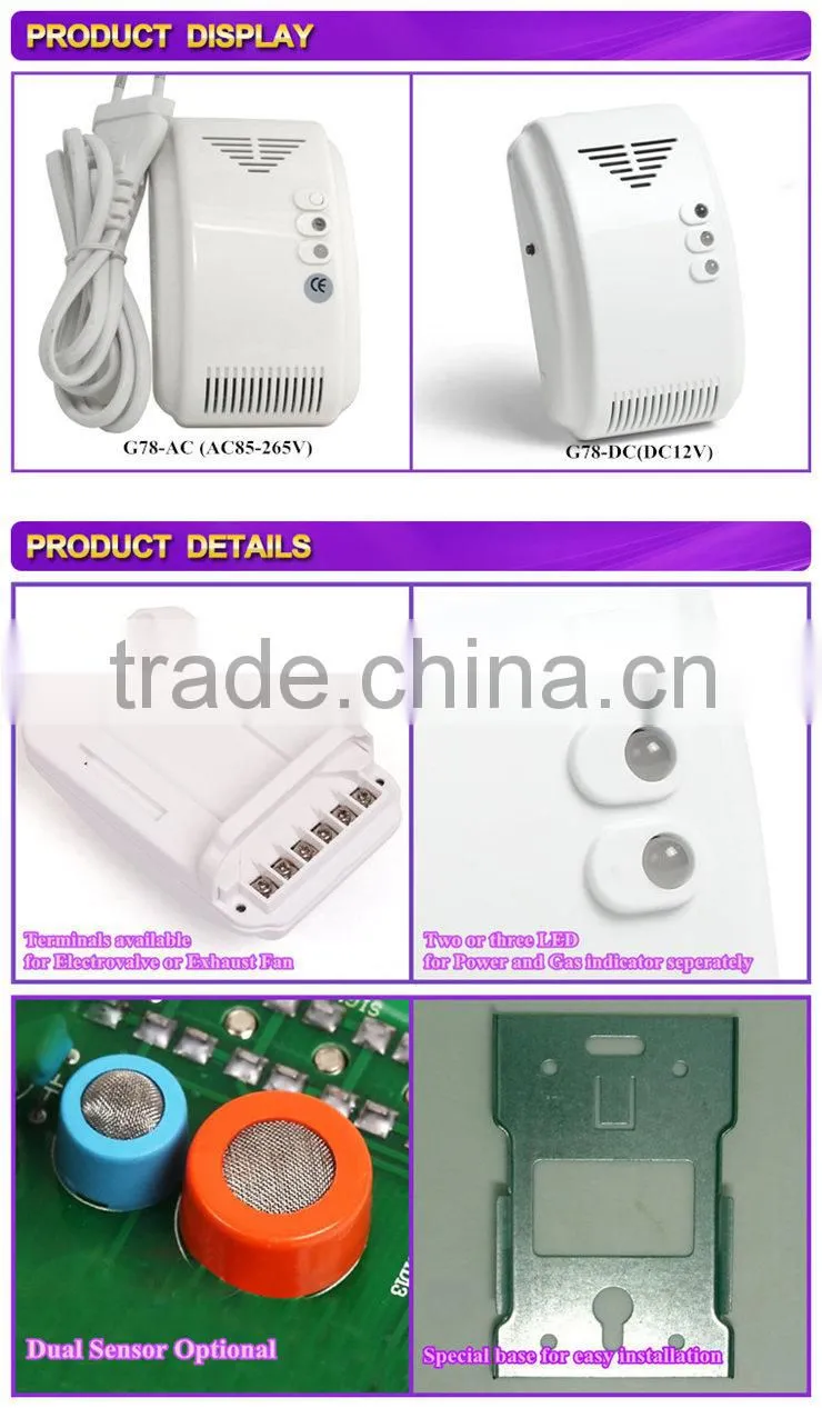 Home Standalone wired Sound and flash alarm portable LPG gas leak detector