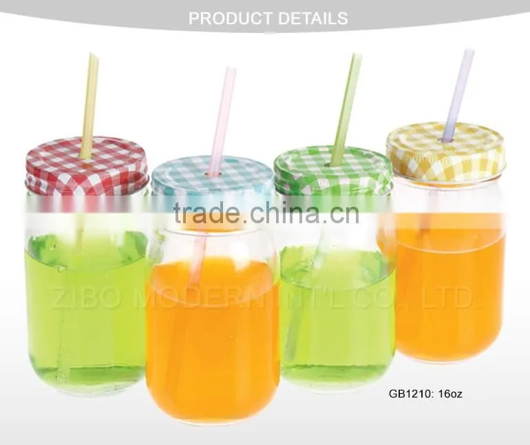12oz 14oz 16oz 20oz 24oz Mason Jar Drinking Glass With Tin Lid Straw