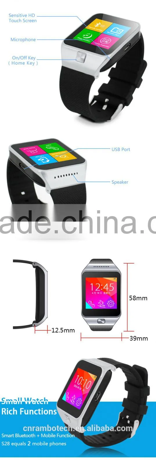 high quality android bluetooth watch wrist for sport