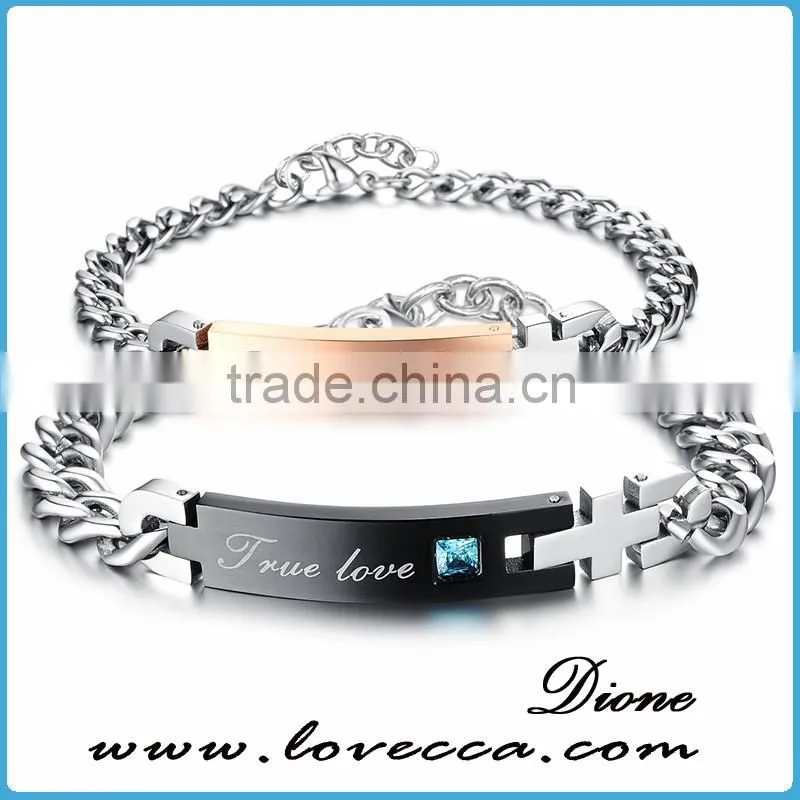in stock hot sell Low MOQ diamond love gold women and men fashion couple TRUE LOVE stainless steel bracelet